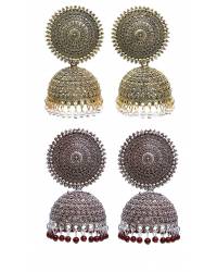 Buy Online Royal Bling Earring Jewelry Crunchy Fashion Afghani Oxidized Silver Pink Stone Jhumki Earring RAE2211 Jhumki RAE2211