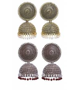 Crunchy Fashion Combo Set of 2 Beads Gold& Silver Plated Traditional Jhumki Earrings CMB0063