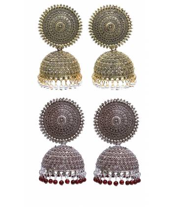 Crunchy Fashion Combo Set of 2 Beads Gold& Silver Plated Traditional Jhumki Earrings CMB0063
