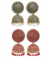 Buy Online Royal Bling Earring Jewelry Gold-Plated Traditional Indian Meenakari Orange Hoops Erings with White Pearls RAE0689 Jewellery RAE0689