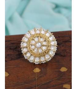 Crunchy Fashion  Gold-Plated Traditional Meenakari White Kundan Finger Ring CFR0494