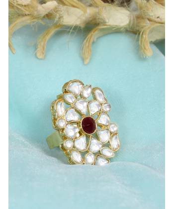 Crunchy Fashion Gold-Plated Traditional  Kundan Work Finger Ring CFR0496