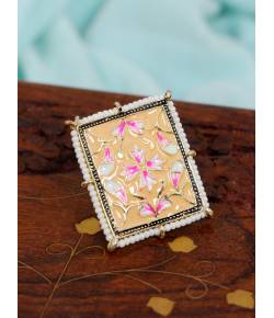Crunchy Fashion Glamorous Square Shape Bollywood Style Gold-Plated Multicolor Meenakari Work Finger Ring CFR0498