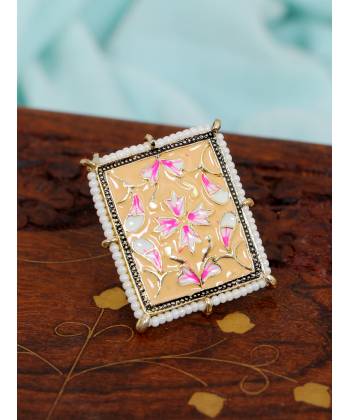 Crunchy Fashion Glamorous Square Shape Bollywood Style Gold-Plated Multicolor Meenakari Work Finger Ring CFR0498