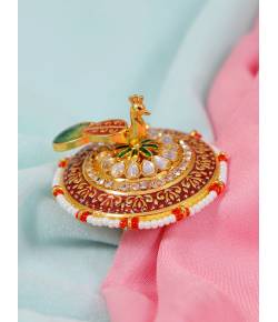 Crunchy Fashion Traditional Gold-Plated Red Meenakari Peacock Wedding Ring 