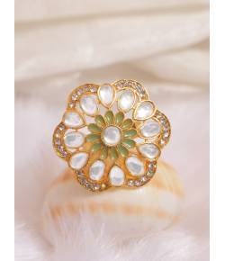Traditional Gold-Plated Kundan Studded Cocktail Rings CFR0529