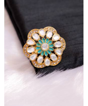 Traditional Gold-Plated Kunden Green Studded Cocktail Rings CFR0530