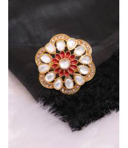 Traditional Gold-Plated Kunden Red Studded Cocktail Rings CFR0531