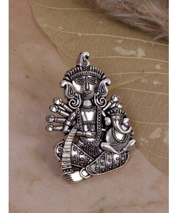 Crunchy Fashion Fusion Vogue Oxidized Silver Adjustable Goddess Durga & Ganesha Ring CFR0541