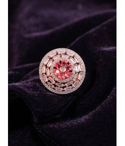 Crunchy Fashion Classy Rose Gold Pink Color American Diamond Finger Ring CFR0604