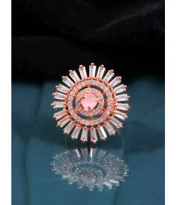 Crunchy Fashion Rose  Gold American Diamond Studded  Cubic Sun Shape  Finger  Ring CFR0606