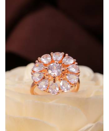 Crunchy Fashion Stylish American Diamond Gold-Plated Floral Shaped Finger Ring CFR0612