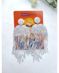Buy Online Crunchy Fashion Earring Jewelry Boho Beaded Oval Shape Orange Handcrafted Drop Earrings CFE1629 Handmade Beaded Jewellery CFE1629
