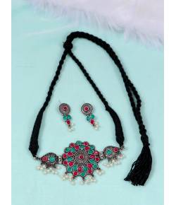 Embellished Multicolor  Kundan Choker Necklace Set  With  Earrings CFS0357