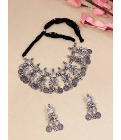 Oxidised Silver Antique Coin Choker Jewellery Set CFS0378