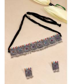 Indian Ethnic Oxidised German Silver Multicolor Choker Jewellery Set CFS0379