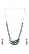 Crunchy Fashion Traditional Oxidised Silver Long Design Green Peacock Shape Necklace Set CFS0385