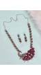 Crunchy Fashion Traditional Oxidised Silver Long Design Maroon Peacock Shape Necklace Set CFS0386
