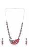  Crunchy Fashion Traditional Oxidised Silver Long Kemp Design Red Peacock Shape Necklace Set CFS0390