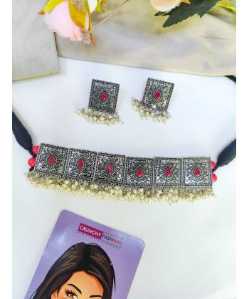 Boho Chic Oxidised Choker Set - Afghan Jewellery Set for Women & Girls