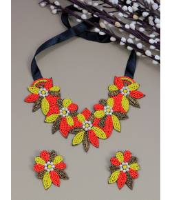 Crunchy Fashion Handcrafted Beautiful Wedding Floral Multicolor Beaded Necklace Set CFS0394