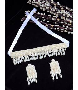 Crunchy Fashion Handcrafted Trendy Seed White  Beaded Jewellery Set CFS0395