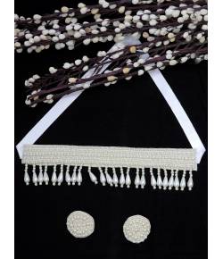 Crunchy Fashion Handcrafted White Boho Studded Beaded Jewellery Set CFS0396