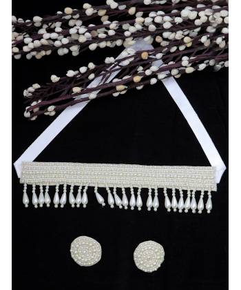 Crunchy Fashion Handcrafted White Boho Studded Beaded Jewellery Set CFS0396