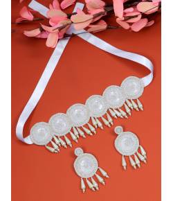 Crunchy Fashion Handcrafted White Beaded Pearl Jewellery Set CFS0399