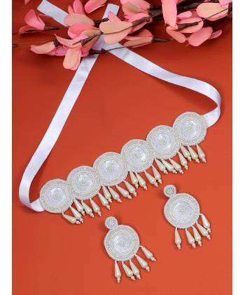 Crunchy Fashion Handcrafted White Beaded Pearl Jewellery Set CFS0399