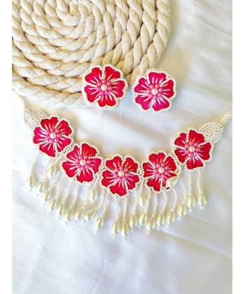 Pink Blossom Necklace Earrings set