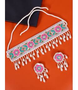 Crunchy Fashion Beaded  & thread Multicolor Floral Design Jewellery Set CFS0421