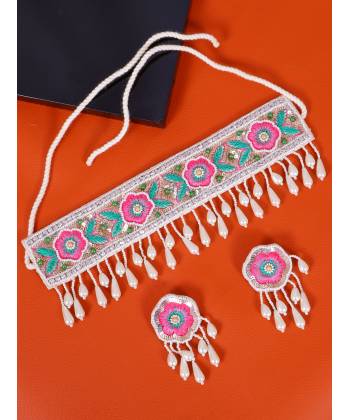 Beaded  & thread Multicolor Floral Design Jewellery Set CFS0421