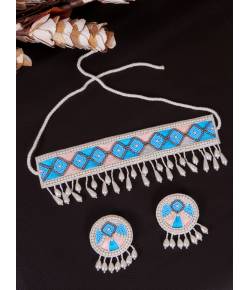 Crunchy Fashion Multicolor Beaded Handmade Choker Jewellery Set CFS0424