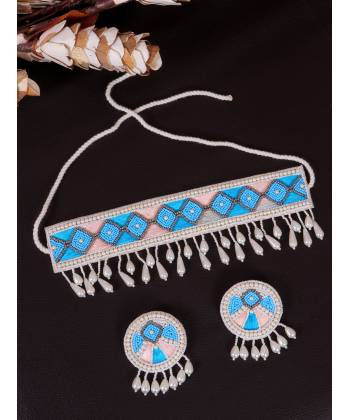 Crunchy Fashion Multicolor Beaded Handmade Choker Jewellery Set CFS0424