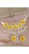 Crunchy Fashion Handmade Adjustable Flower White & Yellow Beads Choker Beads Fabric Necklace Set