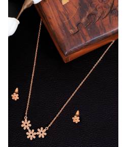 Crunchy Fashion Rose Gold Floral Pendant Pendant Jewellery Set CFS0430