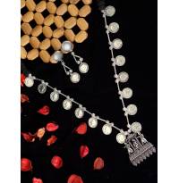 Crunchy Fashion Traditional Oxidised Silver-Tone Coin Tassel Long Jewellery Set CFS0436