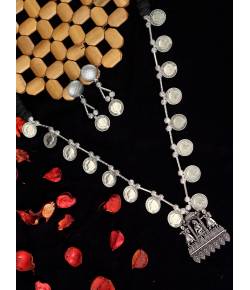 Crunchy Fashion Traditional Oxidised Silver-Tone Coin Tassel Long Jewellery Set CFS0436