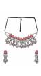 Oxidized Silver Tribal Choker Red Stone/Crystal Jewelry Set for Women/Girls