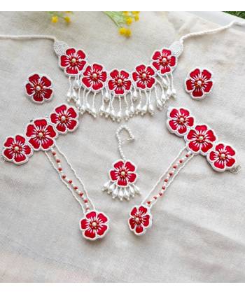 Red Blossom Handmade Floral Jewellery Set For Women