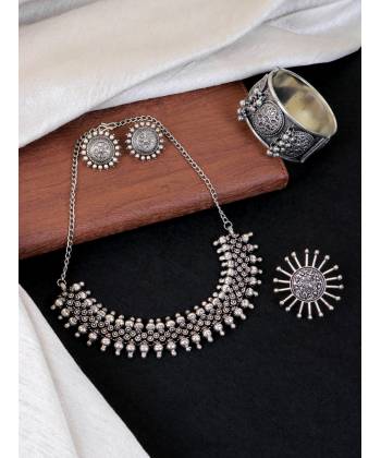 Silver Oxidised Festival Jewellery Set for Women