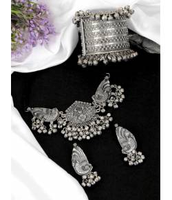 Oxidised Silver Peacock Choker Jewellery Set