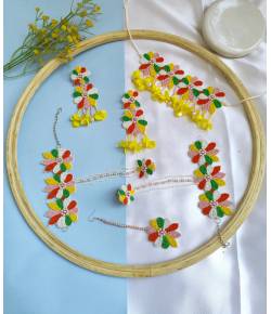 Multicolor Beaded Floral Bridal Haldi-Mehndi Jewellery Set