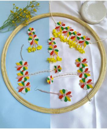 Multicolor Beaded Floral Bridal Haldi-Mehndi Jewellery Set