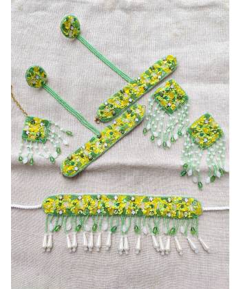 Yellow-Green Beaded Floral Jewelry Set for Women, Haldi