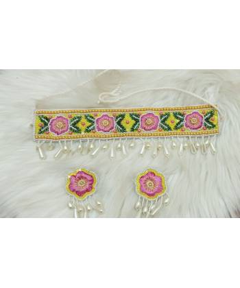 Yellow-Pink Handmade Floral Haldi Jewellery Set for Stylish