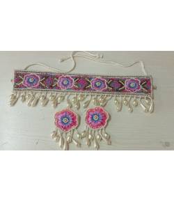 Pink Sky Blue Handmade Floral Choker Jewellery Set for Women