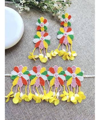 Multicolored Handmade Flower Jewellery Set for Haldi-Mehndi