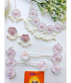Baby Pink Blossom Beaded Haldi/Mehndi Set for Brides &